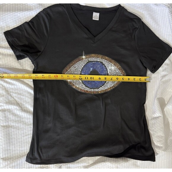 Women's T-Shirt 2D Print Evil Eye No Reinstones Short Sleeve Medium Size - Picture 10 of 13